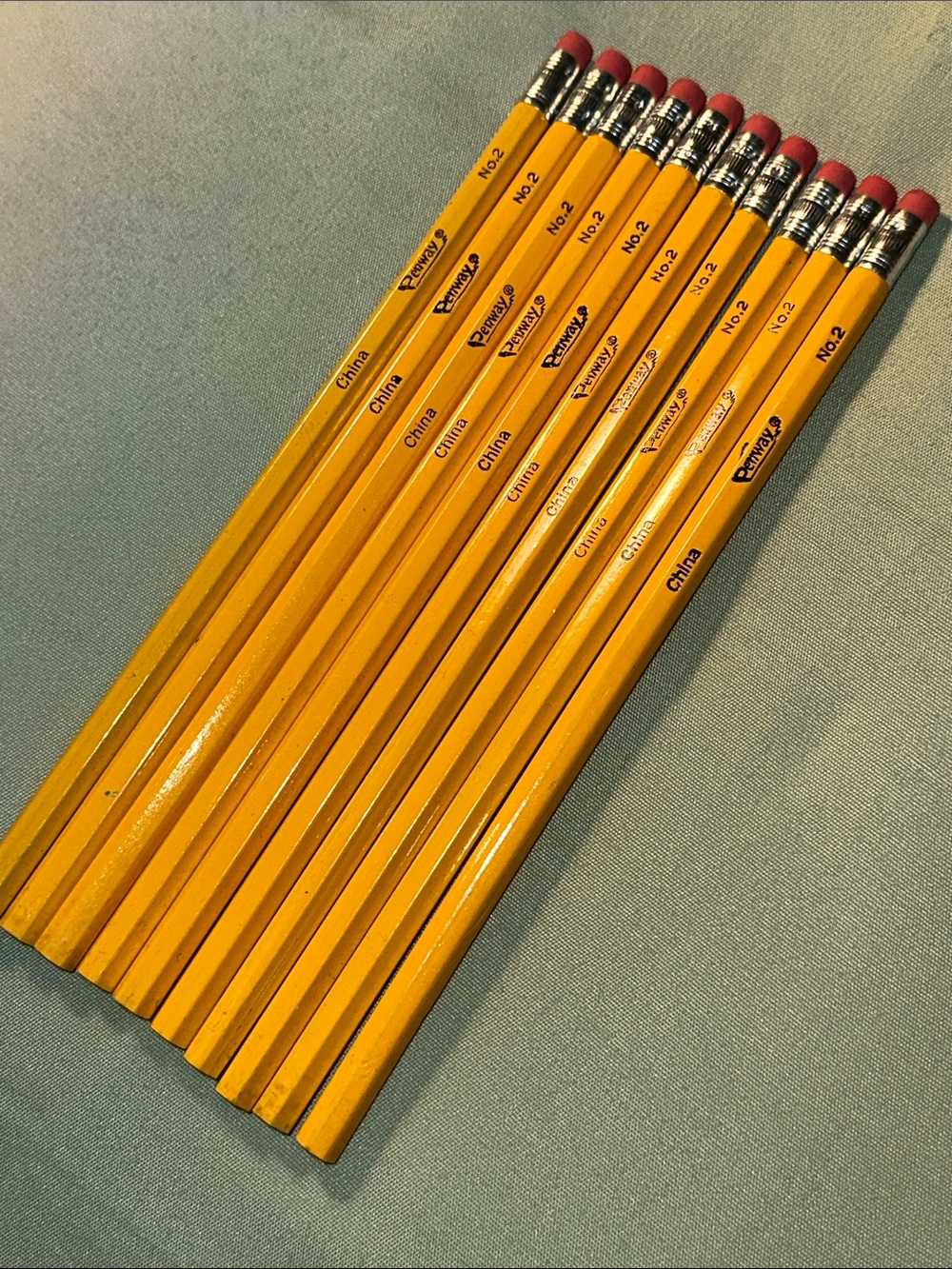 Vintage Penway Lot of 10 Yellow #2 Wood Barrel Pencils with Pink Erasers  LOOSE